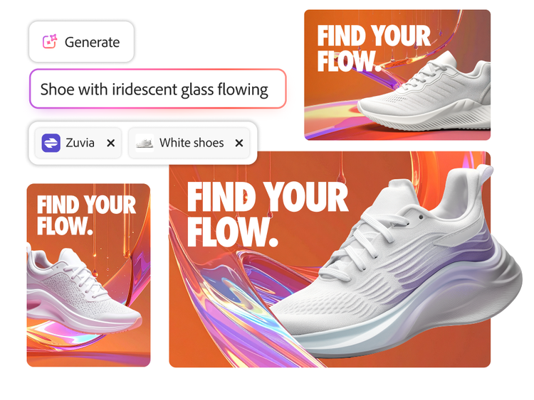 A sneaker ad using generative AI to create background variations.