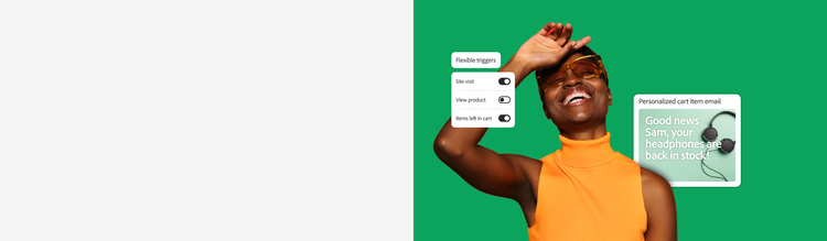 A satisfied customer and a user interface showing triggers for personalised offers