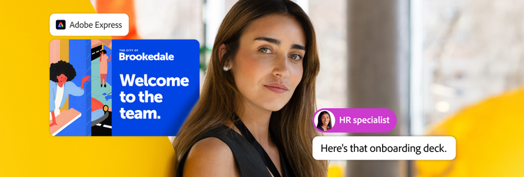 A healthcare onboarding guide being edited in Adobe Express