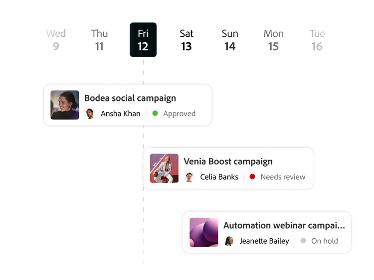 Calendar view of updates on multiple campaigns