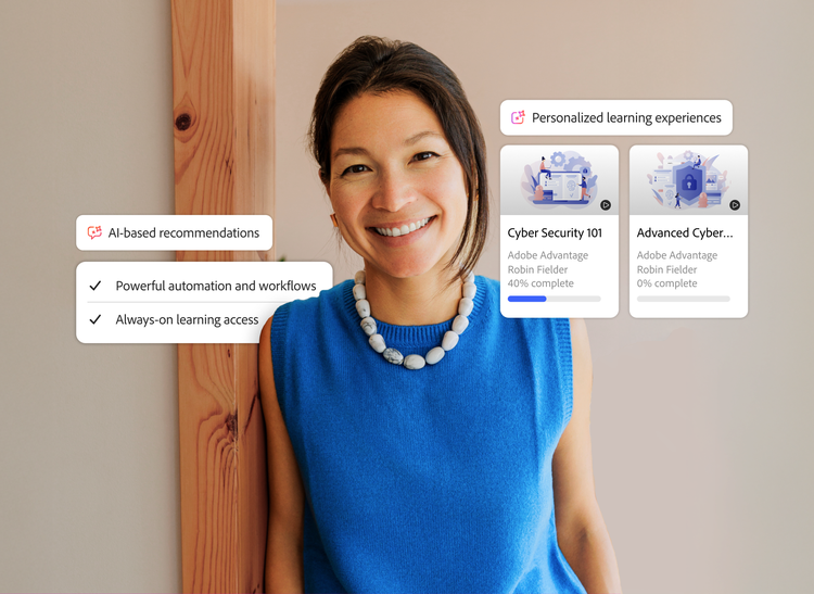 Woman with personalised learning list and automated task assignments