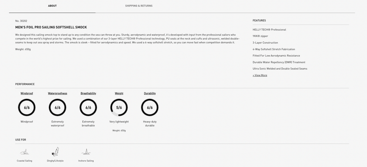 Helly Hansen product page design detail 2