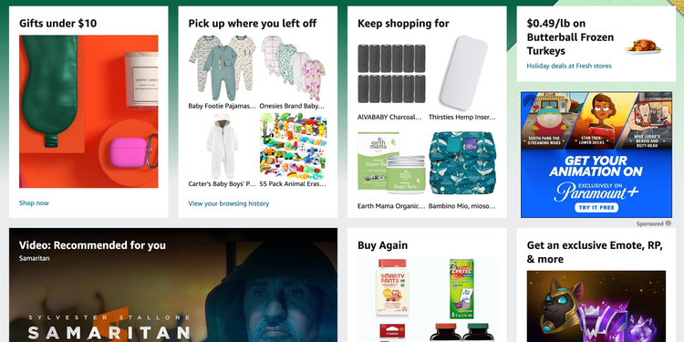 Amazon personalised homepage