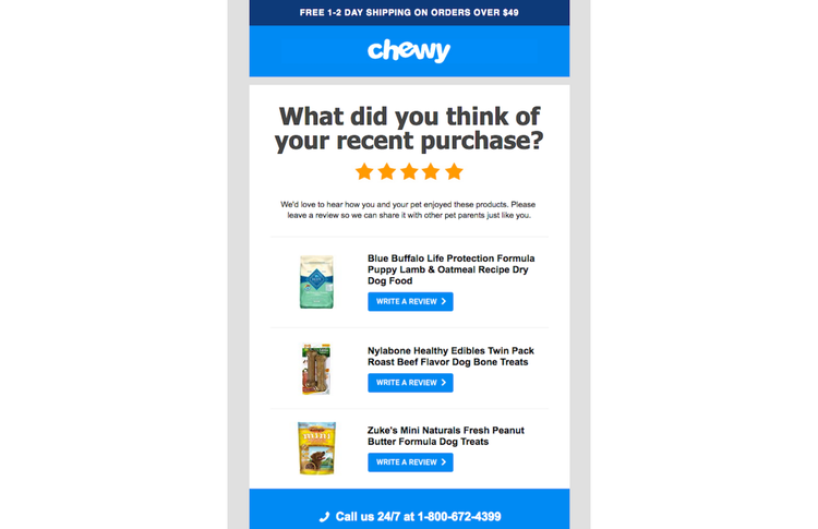 Chewy's personalised recent purchase follow-up