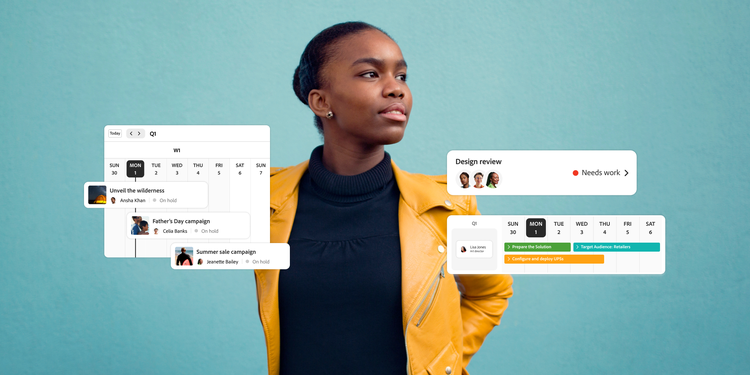 Person using a project management tool to monitor campaign timelines and ongoing tasks by date.