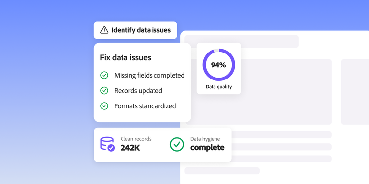 Dashboard visualisation of data hygiene activities, including record updates and quality monitoring.