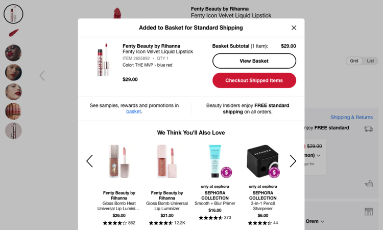 Sephora gets great results by including product recommendations on the checkout page.