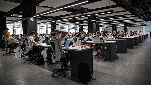 Agile team in the middle of an agile sprint