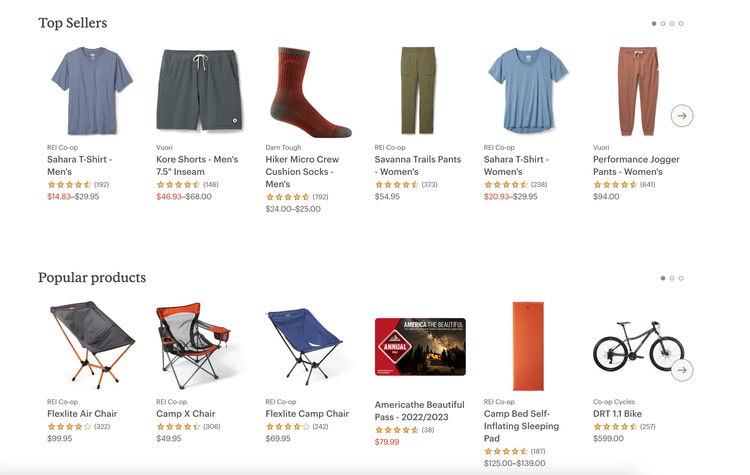 Top seller and popular product recommendations