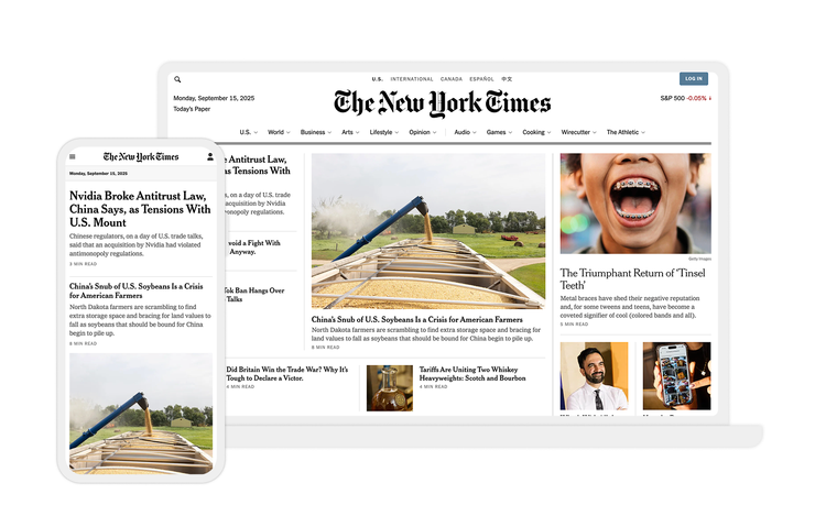 Adaptive desktop and mobile views of The New York Times’ website.