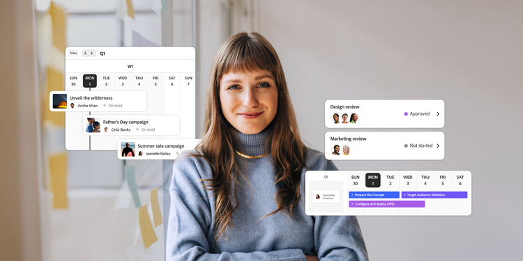 A professional handling different campaigns and project workflows, using digital tools to manage tasks and team feedback.