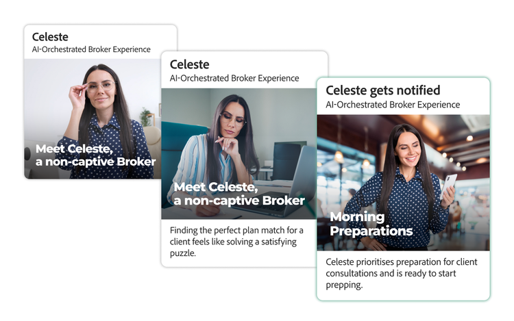 An image showing payor-broker experience through AI-Orchestrated Broker Experiences solution by Adobe and IBM.