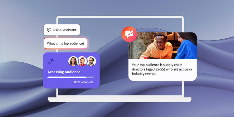 A person in profile with an interface overlay for a summer sale project. The interface features metrics like audience insights, target audiences and measurement with brand name ‘luma’ in the centre.