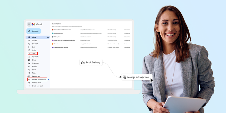 Overview of Gmail’s “Manage subscriptions” feature, highlighting how users can easily streamline email preferences.