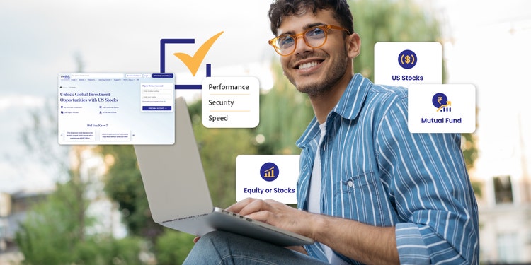 Man on computer visiting the Motilal Oswal Wealth Management website for personal investing.