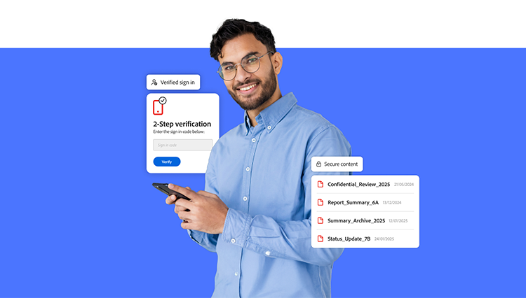 Man holds a smartphone, interacting with a digital security interface.