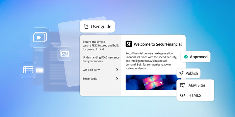 Connected content workflow showing secure, compliant financial communications managed from a single, intelligent content platform.