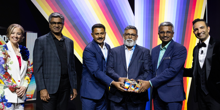 Business leaders gather on stage at the Experience Maker Awards gala at Adobe Summit 2025.