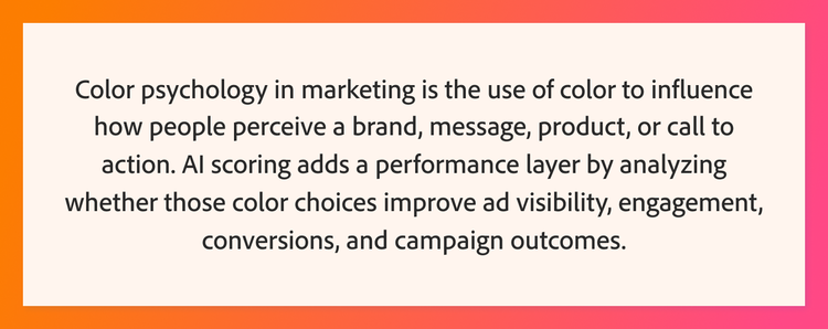Callout defining colour psychology and explaining how AI scoring validates colour choices in ads.