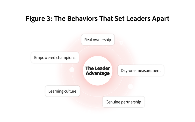 Leaders combine connected behaviours that reinforce ownership, accountability, measurement, collaboration and learning.