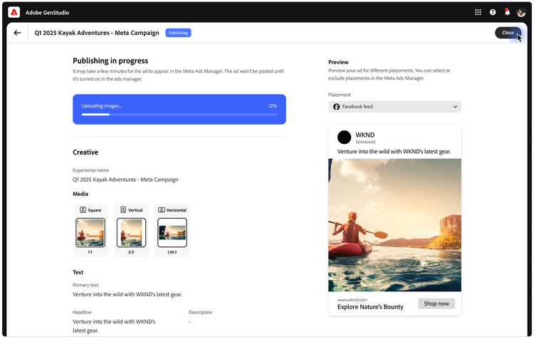 Adobe GenStudio Meta campaign for kayaking adventures.