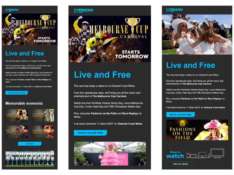 User interface of 9Now showing Melbourne Cup content