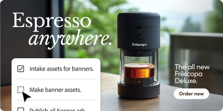 Asset creation workflow for digital banner promoting an espresso product