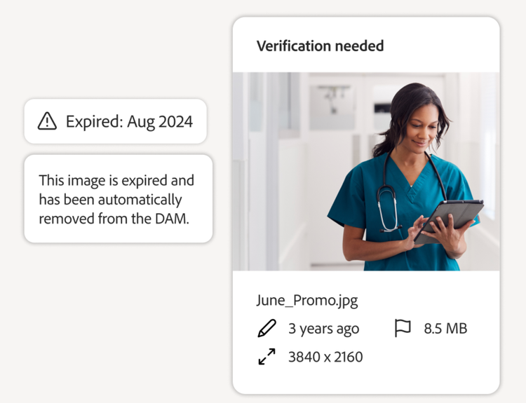 Expired video asset and verification alert