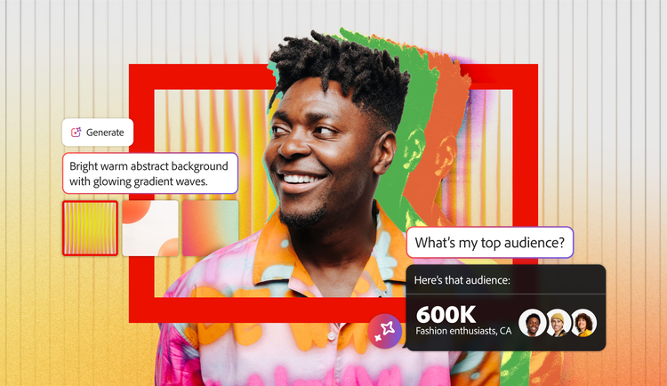 Illustration of Adobe Sensei-powered AI tools enhancing creative workflows, featuring abstract digital elements and interface components.