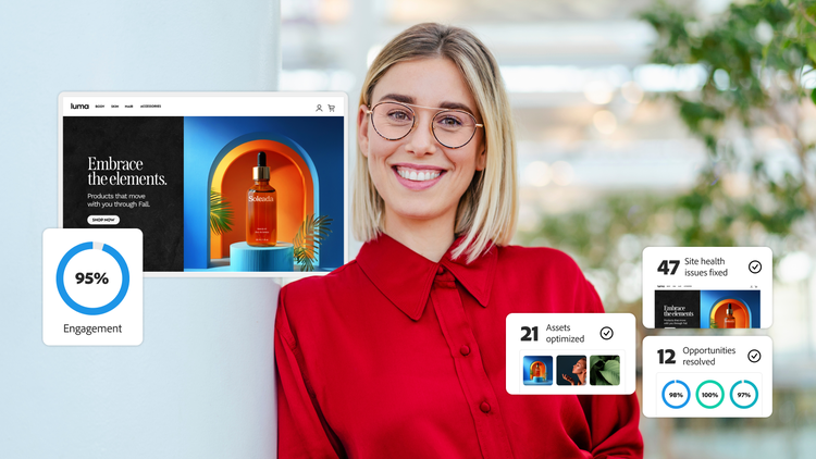 An image showing Adobe Experience Manager Sites asset analysis and performance insights capabilities.