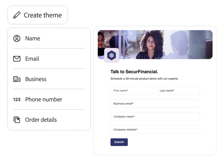 Changing the theme, photo header and background of a financial services form