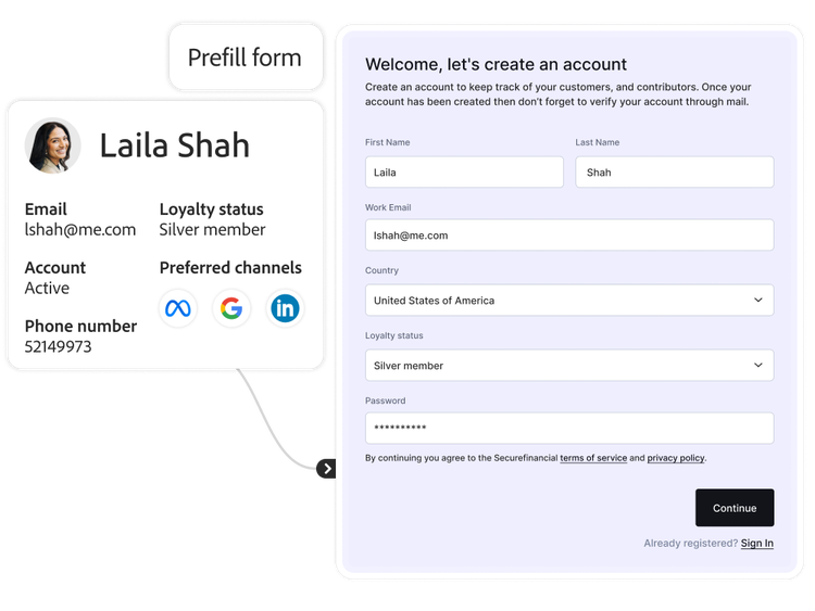 Customer info prefilling form