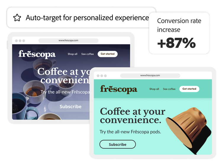 Variations of a coffee ads and auto-targeting increasing conversions