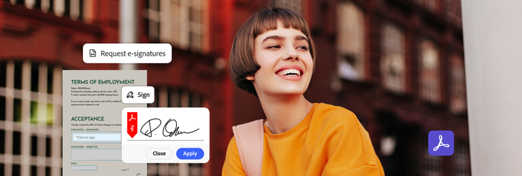 Cliente recevant une demande de signature pour un contrat de travail avec la signature électronique correspondante