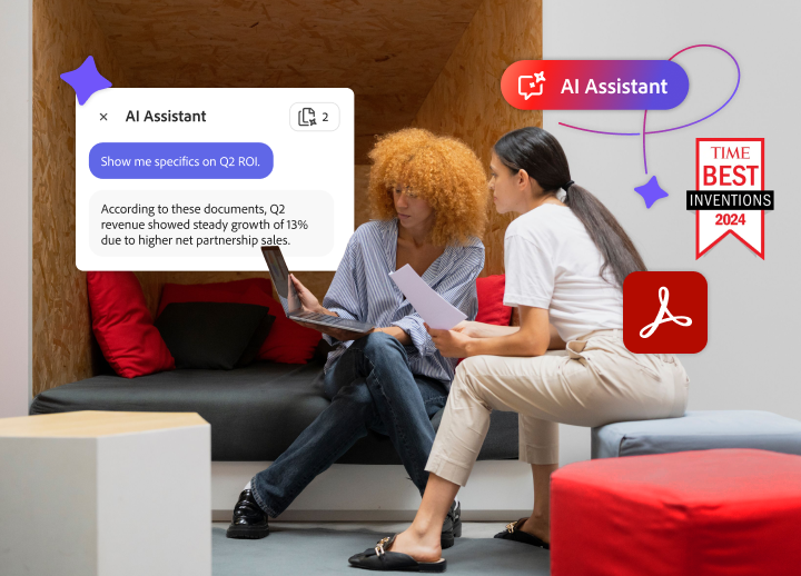 Équipe travaillant sur un ordinateur portable à côté d’un prompt de l’Assistant IA pour les données du T2