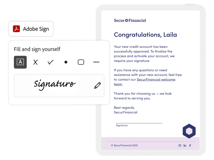 PDF voor financiële diensten waarbij een e-handtekening wordt aangevraagd