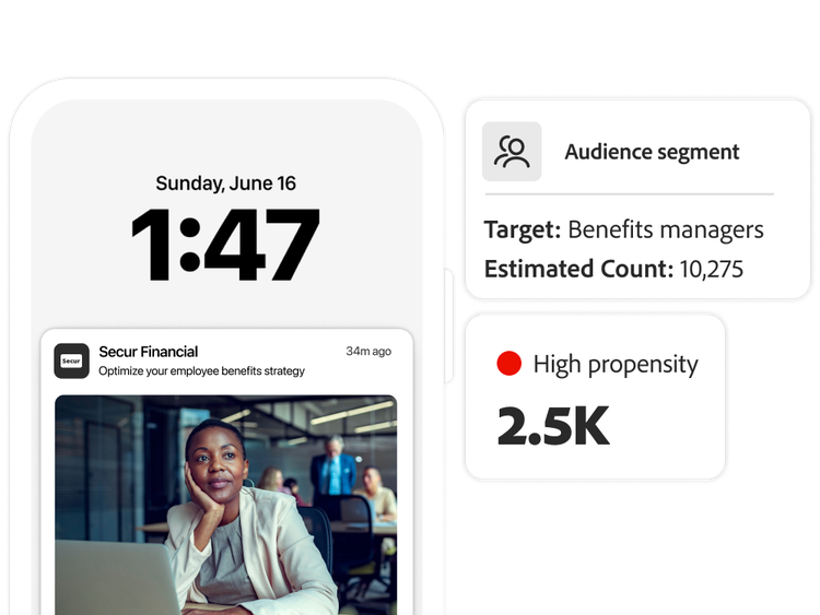 Targeted financial ad for benefits managers within high-propensity audience segment