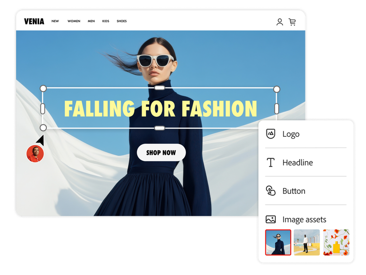 A clothing website using Adobe Express in Experience Manager Assets to add a new call-to-action button