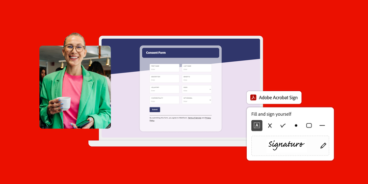 A parent or guardian using Adobe Acrobat Sign to add their signature to a digital consent form.