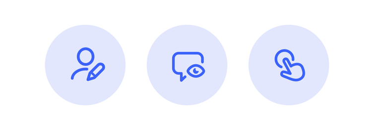 Three icons depicting personalization, frictionless customer journeys, and customer behavior.
