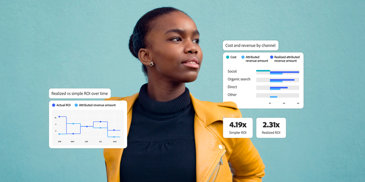 Marketing dashboard showing ROI trends and revenue attribution across channels.