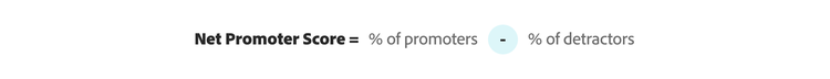Net promoter score calculation = % of promoters - % of detractors.