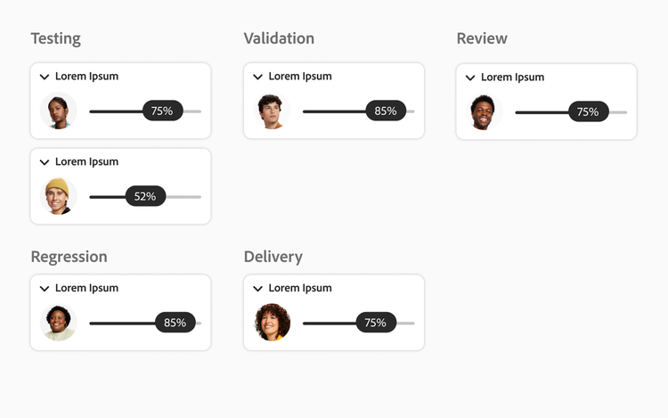 Software development workflow visualized through a multi-column Kanban board with task cards and progress indicators.
