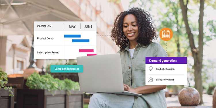 Woman creates a successful demand generation campaign on her laptop