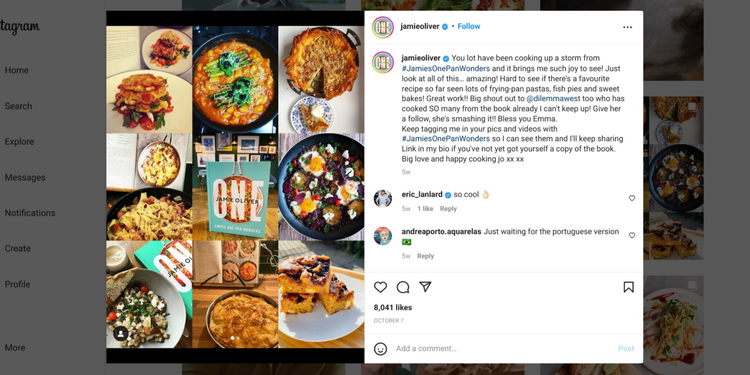 Jamie Oliver featuring home cooks on Instagram