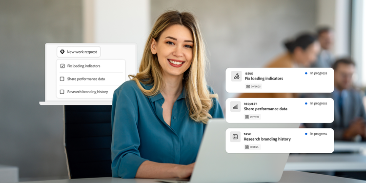 Professional tracking work requests and progress on tasks using a digital workflow management tool.