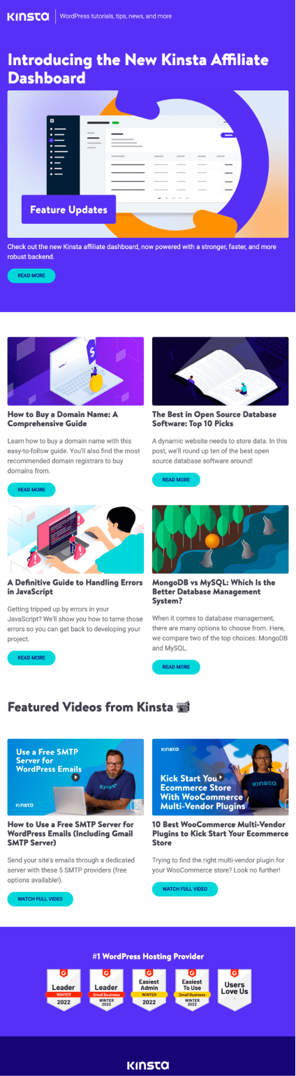 Kinsta newsletter email