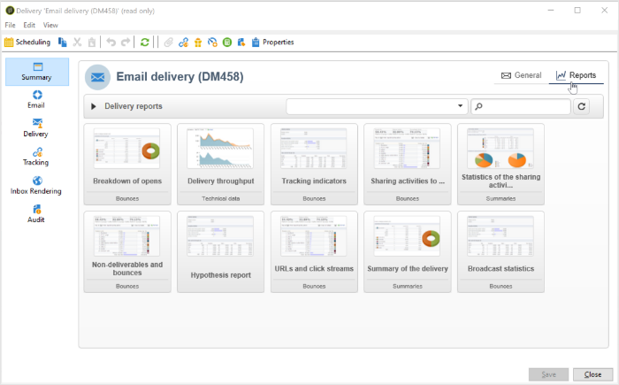 Email delivery reporting tools screenshot