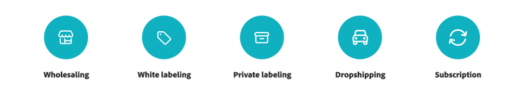 Icons representing different revenue models for ecommerce.