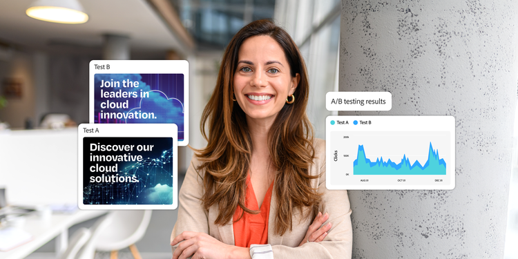 Dashboard showing A/B test results for content banners using different call-to-action messages to promote the same product.